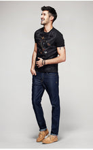 Load image into Gallery viewer, Patchwork Yarn Black Men Tshirt